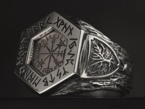 Sygnet z kompasem wikingów  | Srebro 925 | TYVODAR 