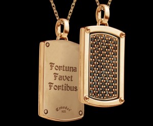 "FORTUNA FAVET FORTIBUS" Nieśmiertelnik wysadzany kamieniami  | Złoto Vermeil | TYVODAR 