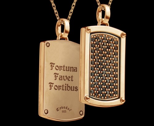 "FORTUNA FAVET FORTIBUS" Nieśmiertelnik wysadzany kamieniami  | Złoto Vermeil | TYVODAR 