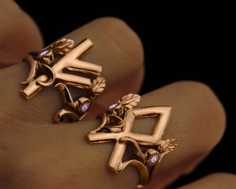 Gold Rune ring / GOLD 14 K / Rune ring / Fehu ring / Uruz ring / Thurisaz ring / Algiz ring / Othala ring / Tiwaz ring