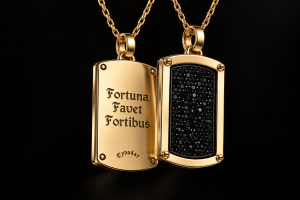 FORTUNA FAVET FORTIBUS" Nieśmiertelnik wysadzany kamieniami