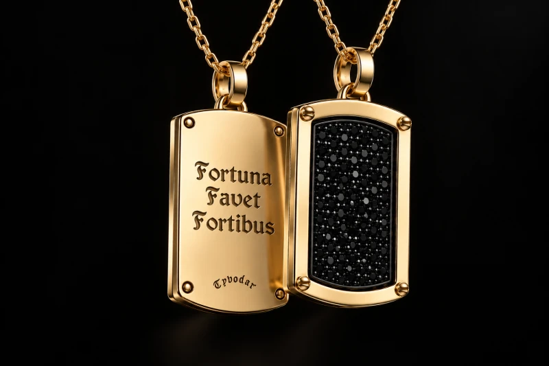 FORTUNA FAVET FORTIBUS" Nieśmiertelnik wysadzany kamieniami