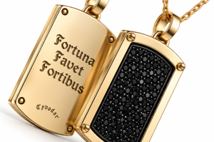 FORTUNA FAVET FORTIBUS" Nieśmiertelnik wysadzany kamieniami