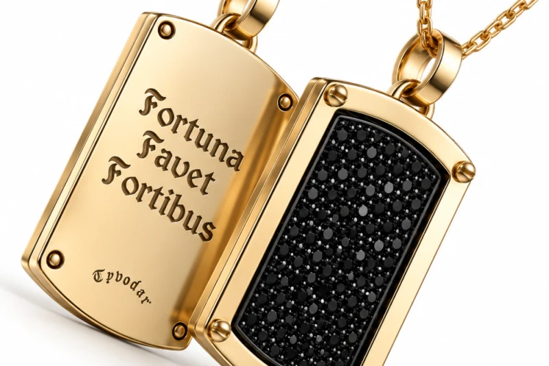 FORTUNA FAVET FORTIBUS" Nieśmiertelnik wysadzany kamieniami