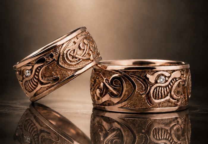 GOLD FENRIR | Złote nordyckie obrączki wysadzane diamentami | Złoto 585 | TYVODAR