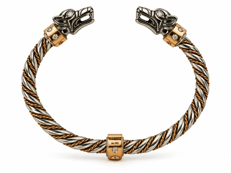 Diamentowy Fenrir | Złota bransoleta z wilkami | TYVODAR