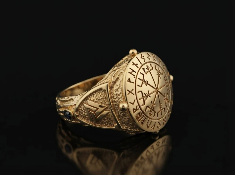 VEGVISIR | Sygnet z kompasem wikingów | Złoto 585 | TYVODAR
