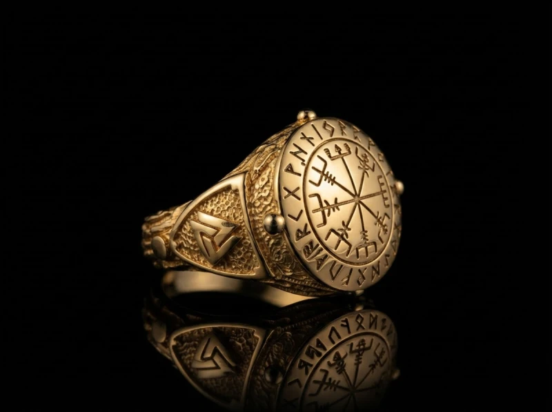 VEGVISIR | Sygnet z kompasem wikingów | Złoto 585 | TYVODAR