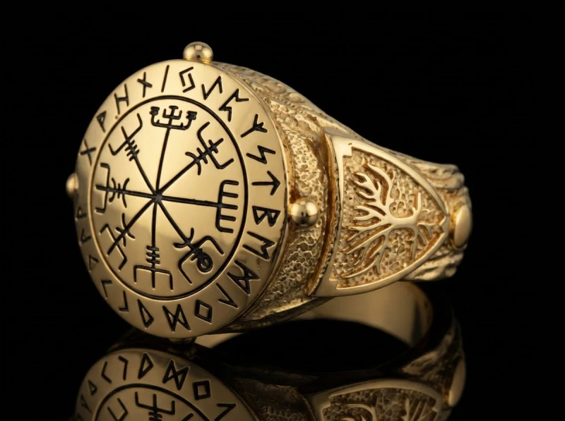 VEGVISIR | Sygnet z kompasem wikingów | Złoto 585 | TYVODAR