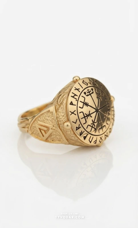 VEGVISIR | Sygnet z kompasem wikingów | Złoto 585 | TYVODAR