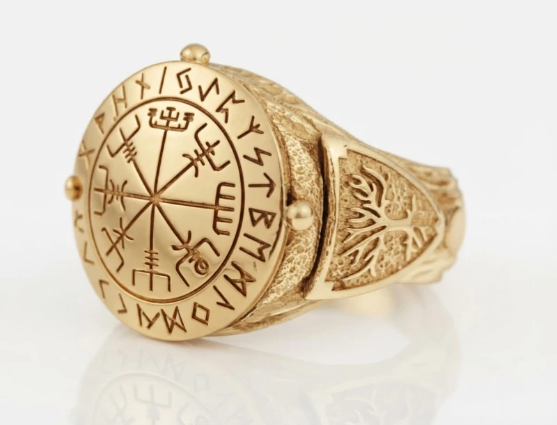 VEGVISIR | Sygnet z kompasem wikingów | Złoto 585 | TYVODAR