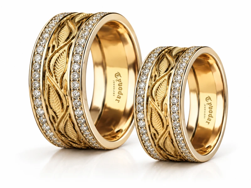 Slavic wedding band set | GOLD 14K | 200 DIAMONDS | TYVODAR®‎