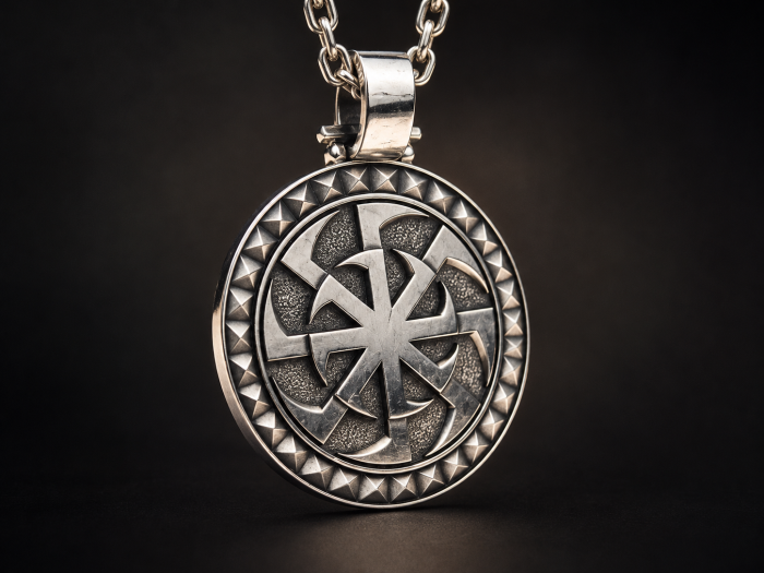 Srebrny medalion z solarnym emblematem.png