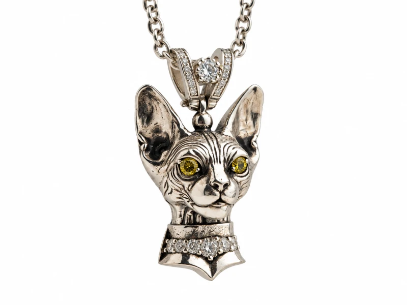 SPHINX NOIR Necklace with Cat Pendant | 925 Sterling Silver | TYVODAR