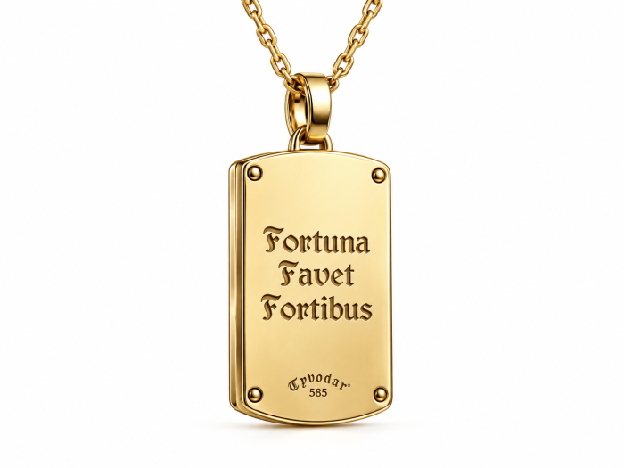 "FORTUNA FAVET FORTIBUS" Nieśmiertelnik wysadzany kamieniami | Złoto Vermeil | TYVODAR