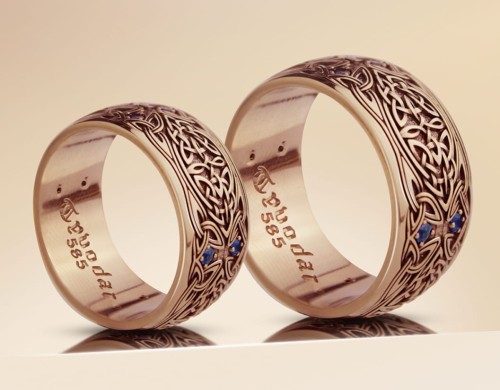 Złote celtyckie obrączki z szafirami | TYVODAR